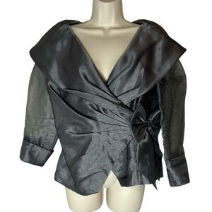 Victor Costa silver top with sheer sleeves and front bow size 8